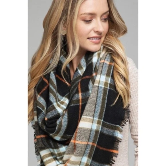 Black Multi Color Tartan Plaid Soft Brushed Women's Winter Casual Fall Scarf - Picture 2 of 3